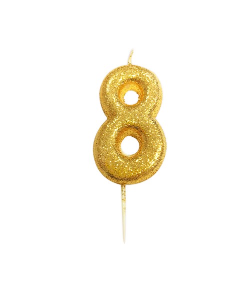 Geburtstagskerze mit Glitter "8" - gold