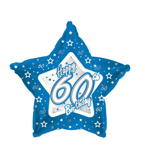 Stern-Folienballon "Happy 60th Birthday" - blau