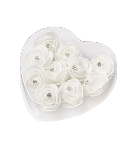Streuteile "Rosen mit Strass" - weiß - 4 cm - 10 Stück