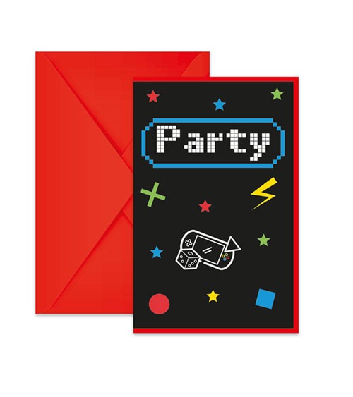 Einladungskarten "Gaming Party" - 6 Stück