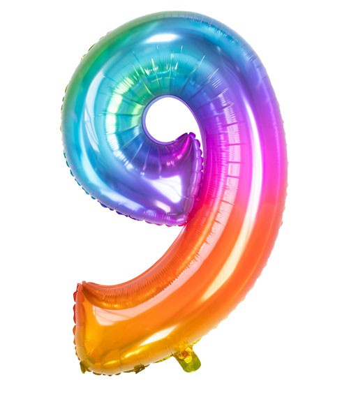 Zahl-Folienballon "9" - Yummy Gummy Rainbow - 86 cm