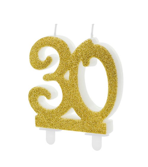 Script-Zahlenkerze "30" - glitter gold - 7,5 cm