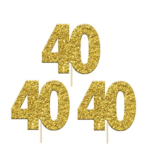Cupcake-Topper Zahl "40" - glitter gold - 12 Stück