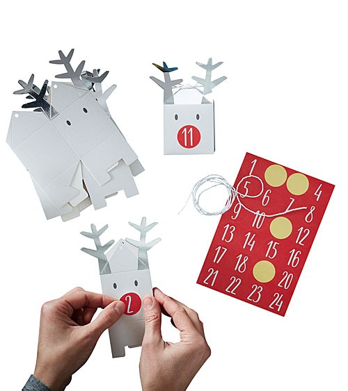 Adventskalender-Boxen "Rentiere" mit Stickern