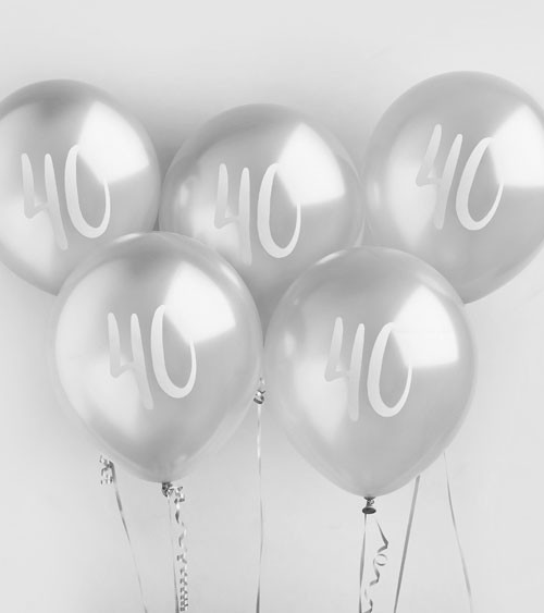 Metallic-Luftballons "40" - silber - 5 Stück