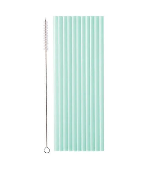 Plastiktrinkhalme mit Bürste - reusable - salbei - 12 Stück