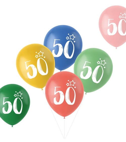 Luftballon-Set "50. Geburtstag" - Retro-Farbmix - 6-teilig