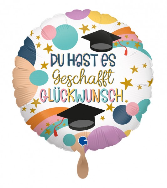 Runder Folienballon "Du hast es geschafft - Glückwunsch"