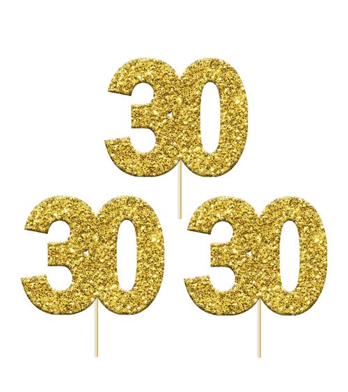 Cupcake-Topper Zahl "30" - glitter gold - 12 Stück