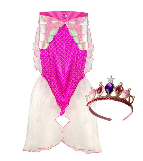 Meerjungfrau-Kostüm-Set - Rock, Haarreif - pink 5-6 Jahre