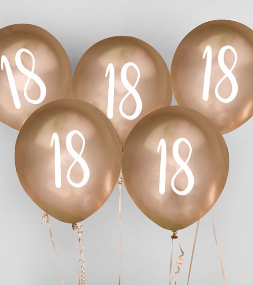 Metallic-Luftballons "18" - gold - 5 Stück