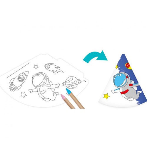 Partyhüte zum Ausmalen "Weltraum" - 6 Stück