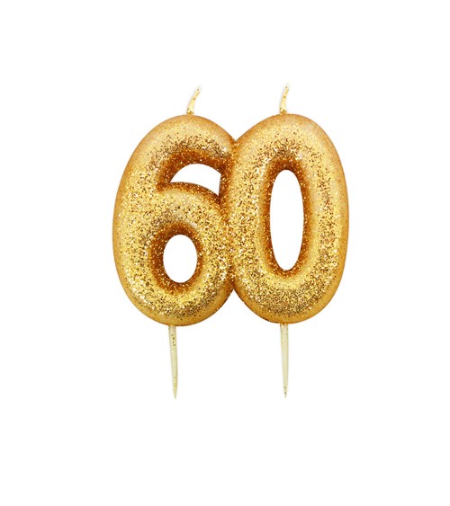 Geburtstagskerze mit Glitter "60" - gold