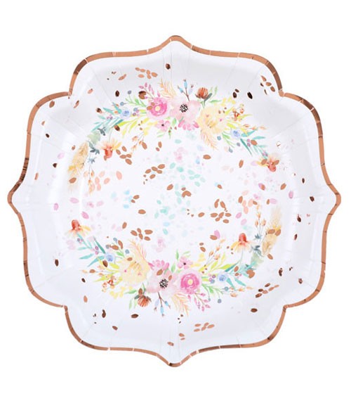 Pappteller "Floral Rosegold" - 10 Stück