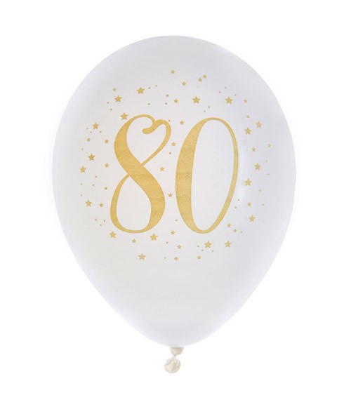 Luftballons "80" - weiß, gold - 8 Stück