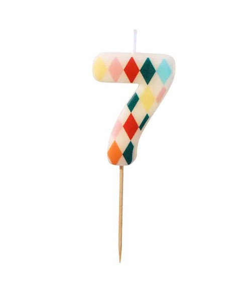 Kuchenkerze Zahl 7 - Bunte Rauten - 5,5 cm