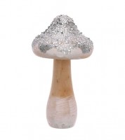 Pilz aus Holz mit Glitzer - silber - 7 x 14 cm