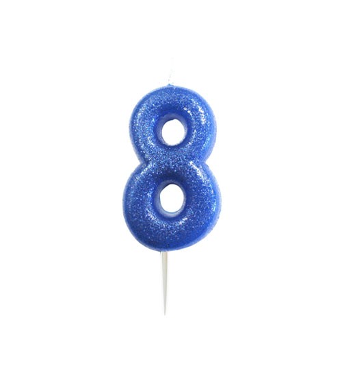 Geburtstagskerze mit Glitter "8" - blau