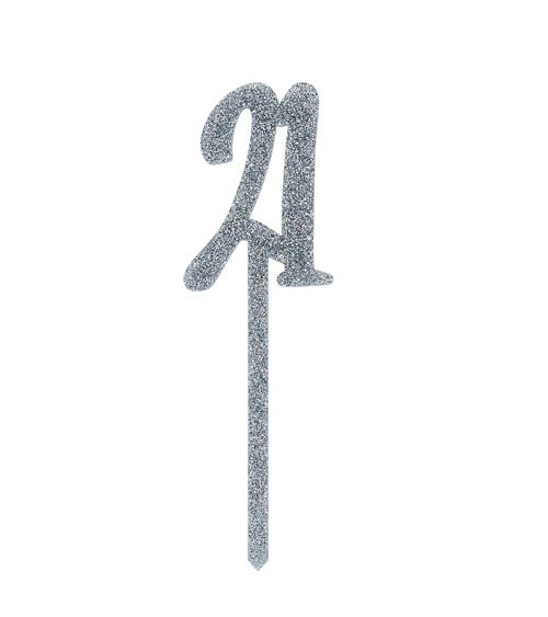 Cake Topper aus Acryl "21" - glitter silber