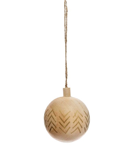 Baumschmuck-Holzkugel - natur, gold - Zickzack - 6 cm