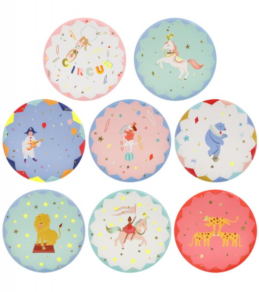 Pappteller "Circus" in 8 Designs - 8 Stück