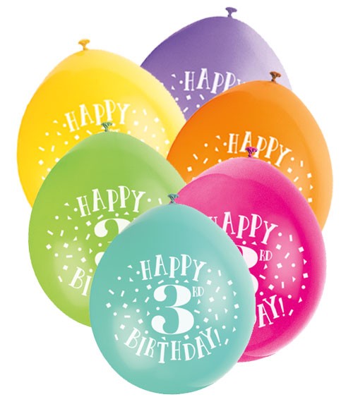 Luftballon-Set "Happy 3rd Birthday" - bunt - 23 cm - 10 Stück