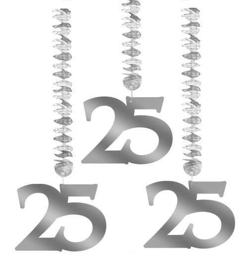 Spiralgirlanden "25" - silber - 3 Stück