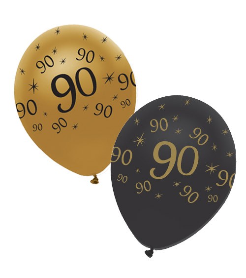 Luftballon-Set "90" - schwarz, gold - 6 Stück