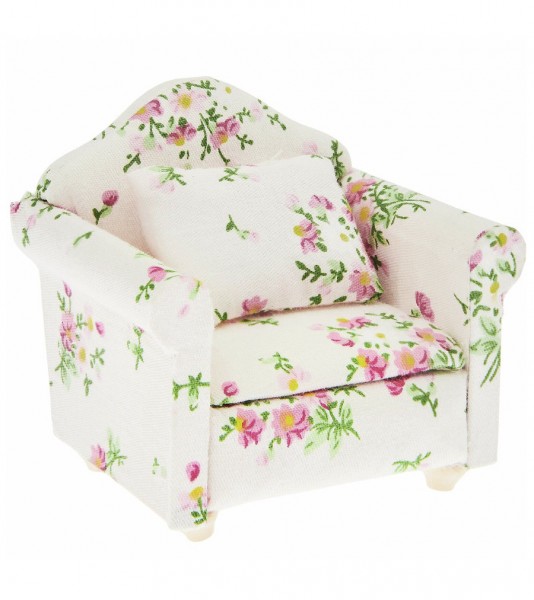 Miniatur Sessel mit Blumen - 8 x 7,5 x 6,5 cm