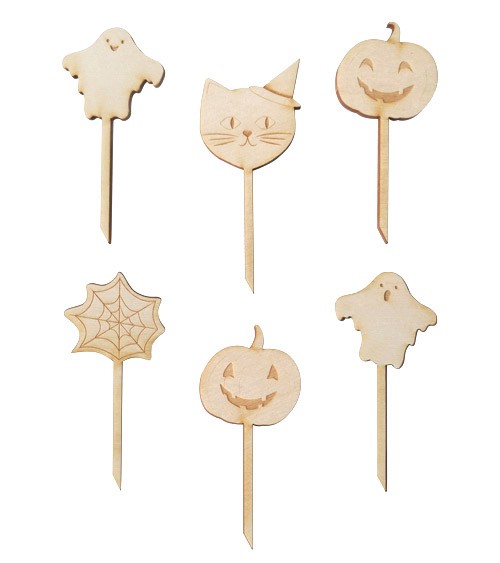 Cake-Picks "Halloween" aus Holz - 6 teilig