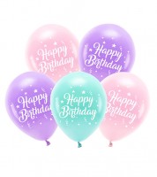 Luftballon-Set "Happy Birthday" - rosa, mint, lavendel - 5-teilig