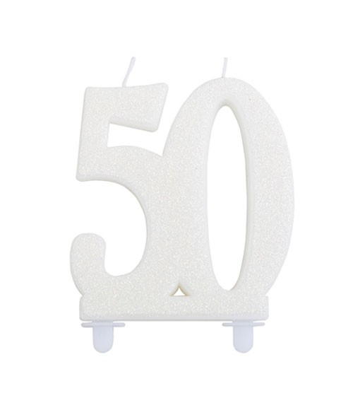 Geburtstagskerze mit Glitter "50" - weiß