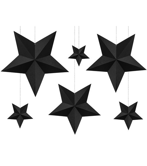 Hängedekoration "3D-Sterne" - schwarz - 6 Stück