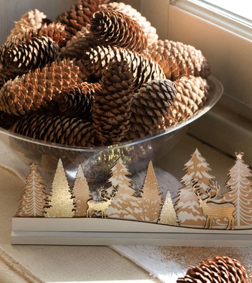 Holzdekoration "Winterwald" - gold - 32 x 9,5 x 3 cm
