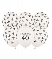 Luftballons mit Schleifen "Happy 40" - off-white - 6 Stück