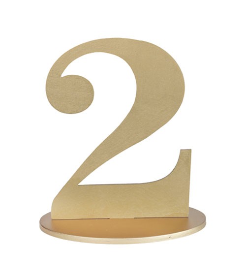 Zahl aus Holz "2" - gold - 11,5 x 16 cm