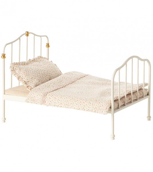 Vintage-Bett aus Metall - creme - 13,5 x 19 x 13 cm