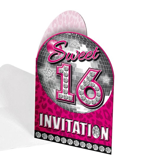 Einladungskarten "Sweet 16 - Discokugel" - 8 Stück