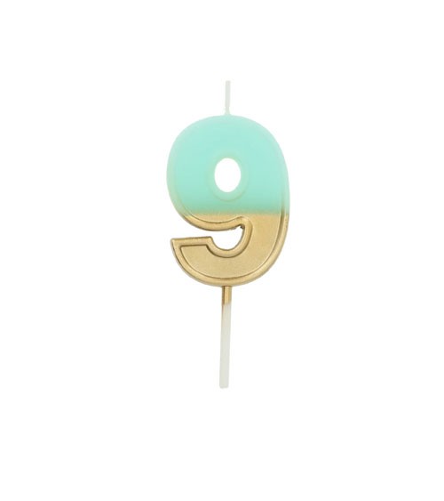 Geburtstagskerze Zahl "9" - Retro - mint, gold