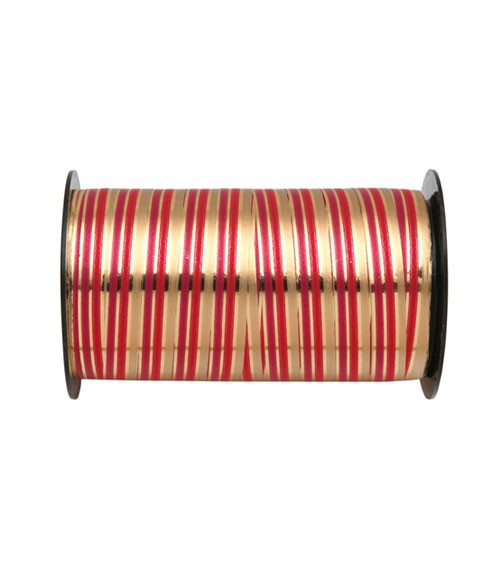 Geschenkband "Modern Edge" - rot, gold - 10 mm x 25 m