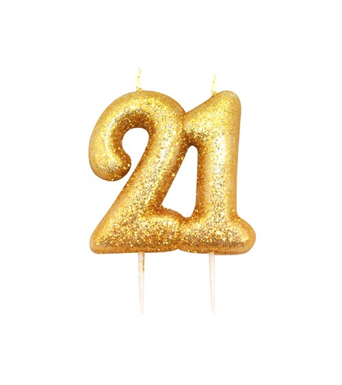 Geburtstagskerze mit Glitter "21" - gold