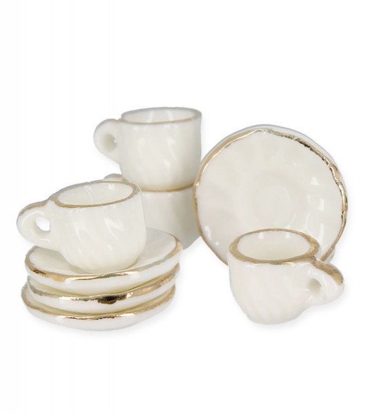 Porzellantassen & Untertassen mit Goldrand - 1,7 x 1 cm - 8-teilig