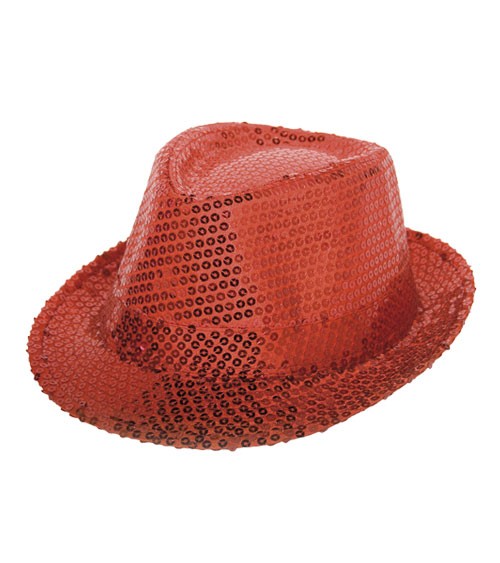 Trilby-Hut mit Pailletten - rot