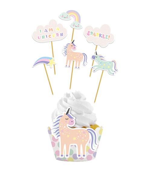 Cupcake-Deko-Set "Unicorn & Rainbow" - 12-teilig