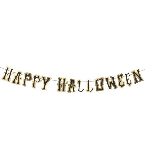 Girlande "Happy Halloween" - gold-schwarz - 2,2 m