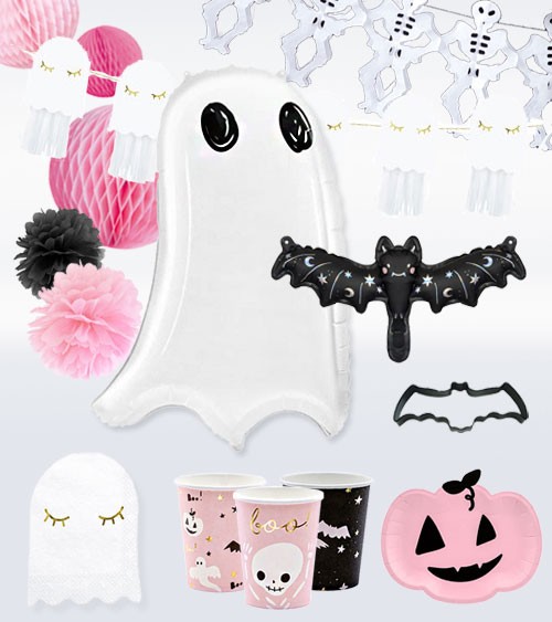 Halloween-Deko-Set "Rosa & Schwarz" - 42-teilig
