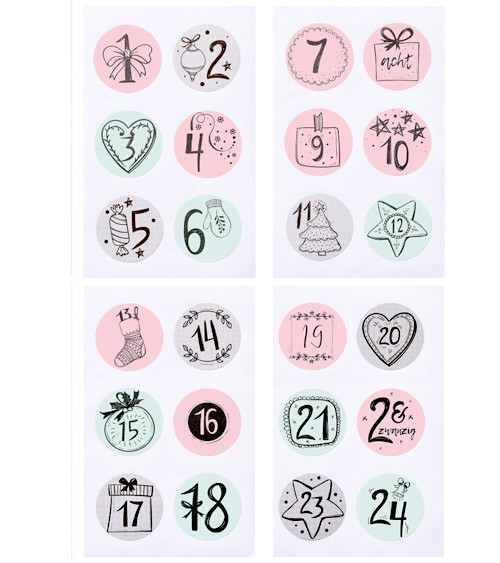 Sticker "Adventskalender Zahlen" - Pastell - 1 bis 24