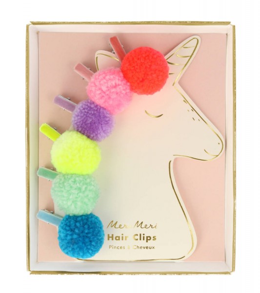 Haarspangen mit Pompons - bunt - 6 Stück