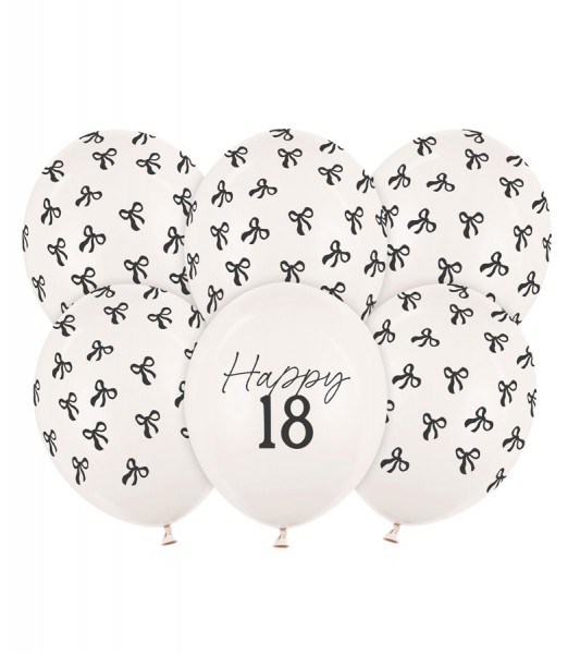 Luftballons mit Schleifen "Happy 18" - off-white - 6 Stück