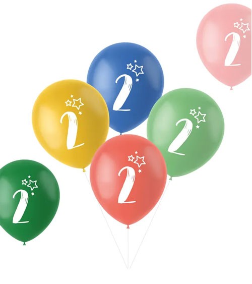 Luftballon-Set "2. Geburtstag" - Retro-Farbmix - 6-teilig